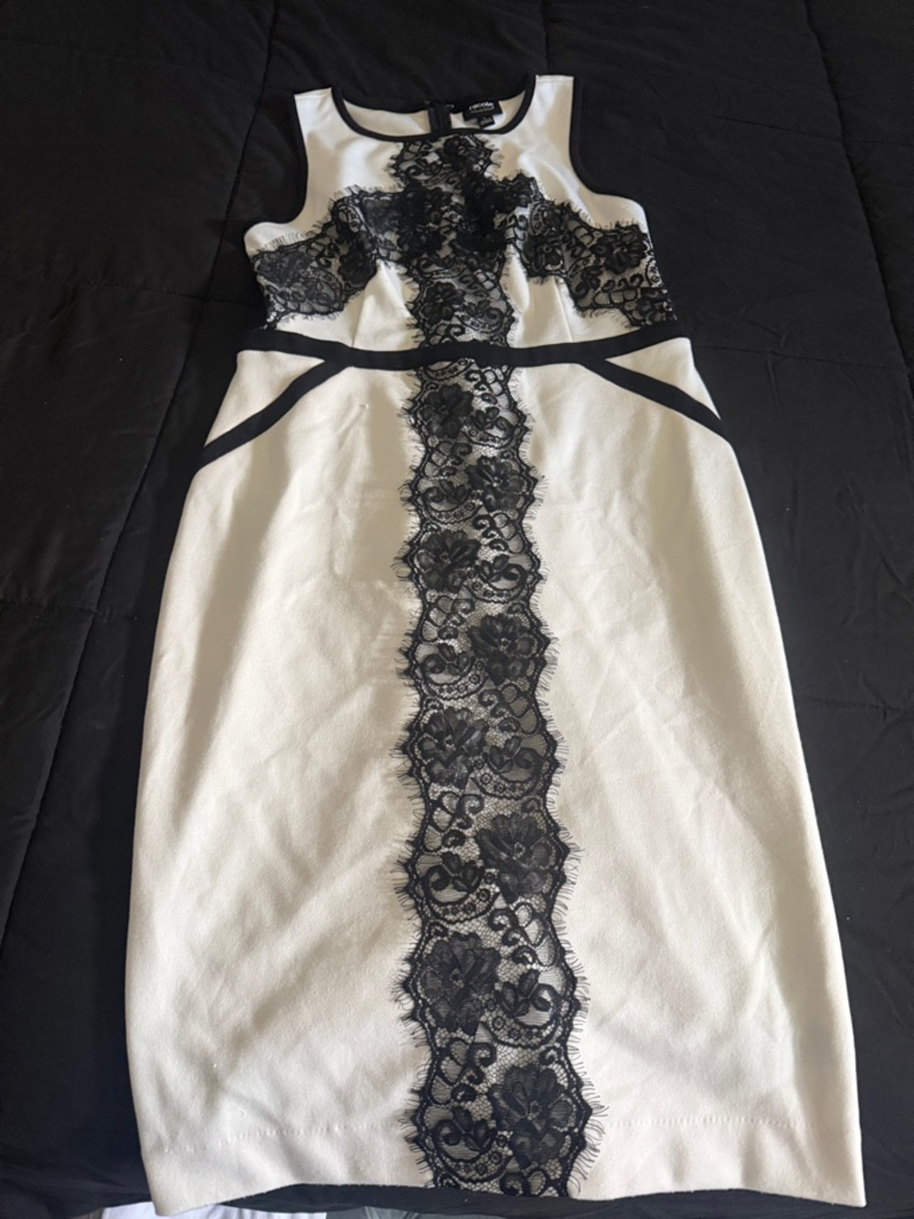 Nicole Miller White Midi Dress with Black Lace Column